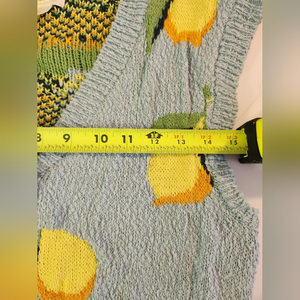 Anthropologie Maeve Melanie Shrunken Cardigan Blue Lemon Sweater Vest Size Small - Picture 10 of 11